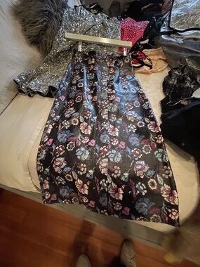 Isabel Marant Black Floral Pencil Skirt with Pink and Blue Blooms